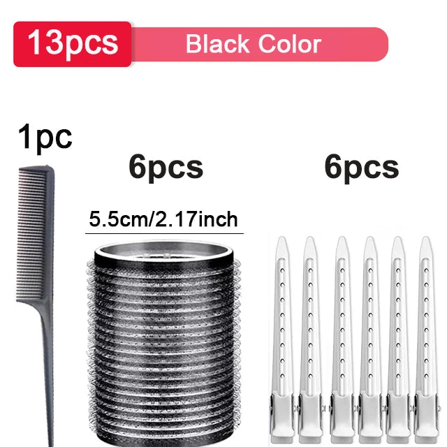 13pcs Black Self Grip Hair Rollers