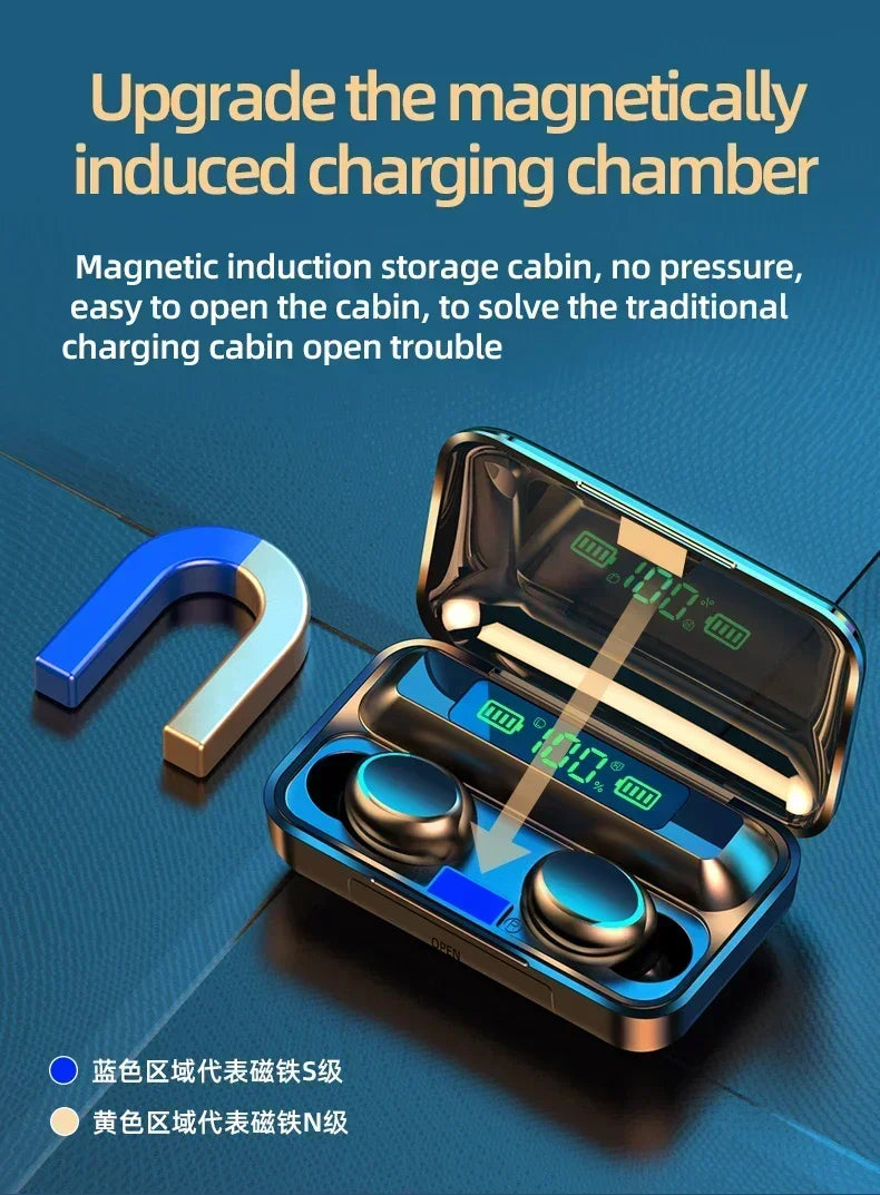 F9 Bluetooth Headphones 9D Stereo High Bass Sport Earphones Hand free Touch Control