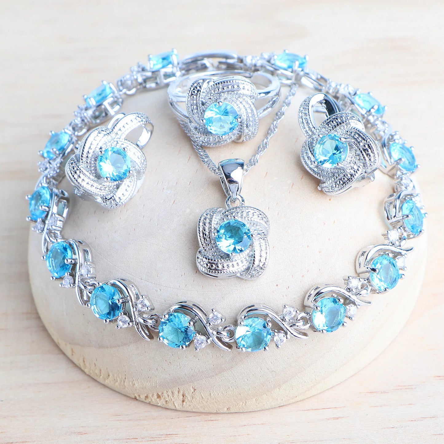 Blue Zirconia Jewelry Sets 925 Sterling Silver