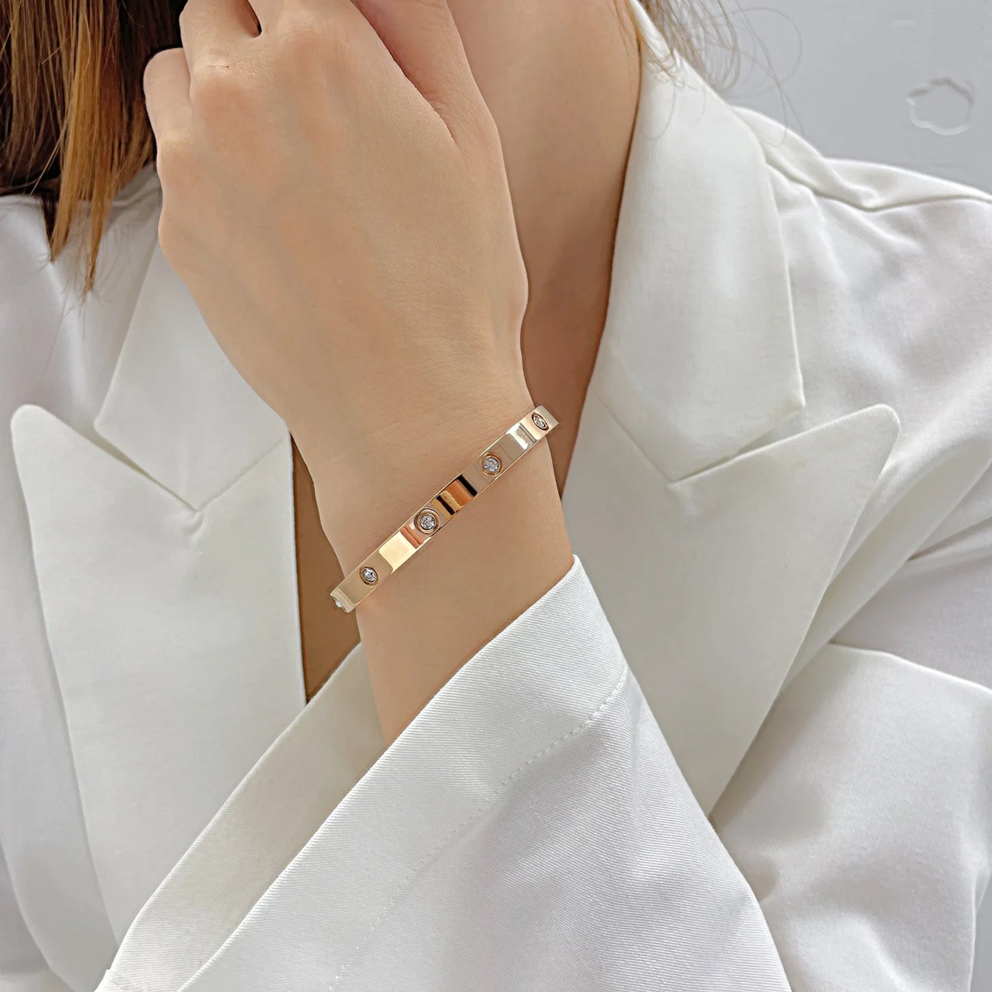Gold Color Zircon And Cross Nut Nail Bracelet & Bangle
