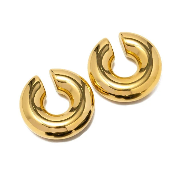 Stainless Steel Smooth Round Tube Chunky Hoop Earrings