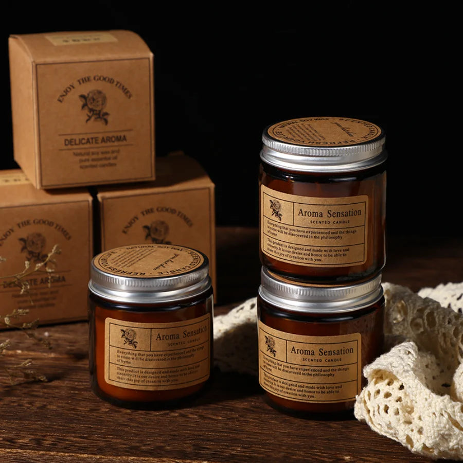 Brown Glass Aromatherapy Candle Smokeless scented