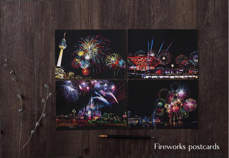 Postcard night scene scratch painting