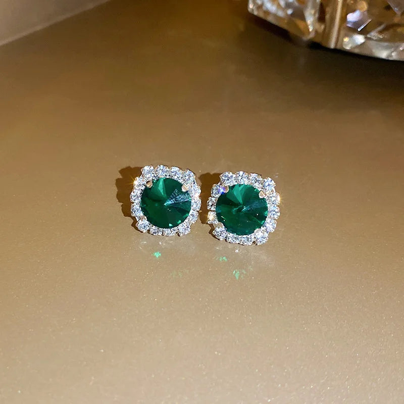 Luxury Necklace Earrings Sets Green Crystal