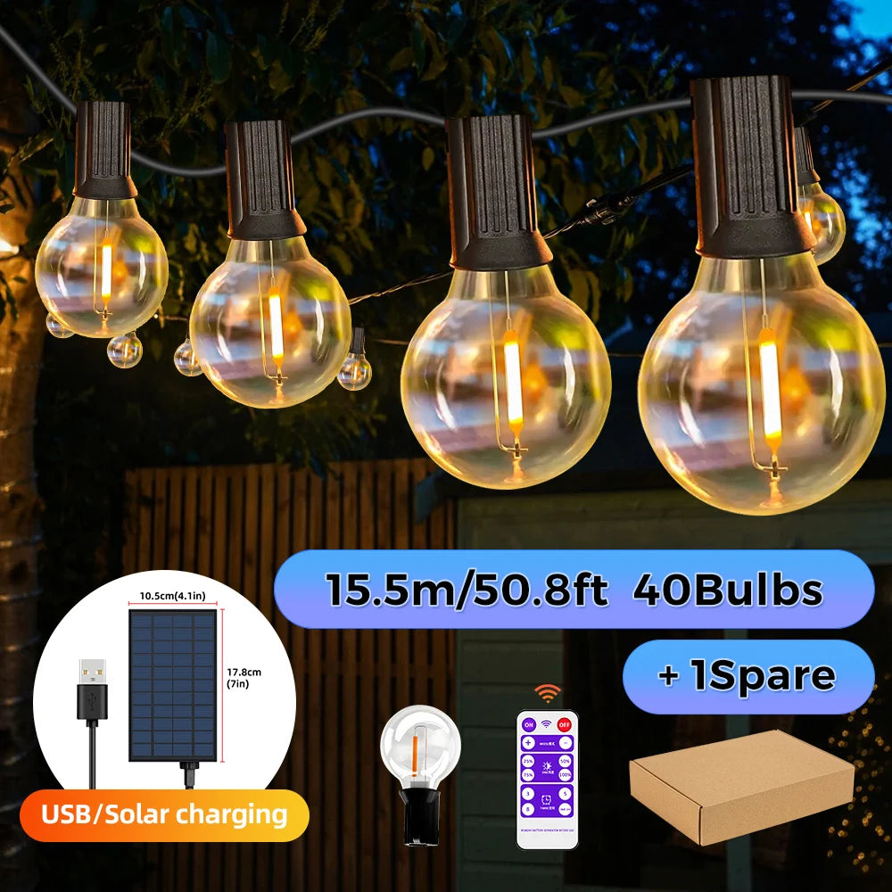 Solar String Lights Outdoor G40 Patio Lights