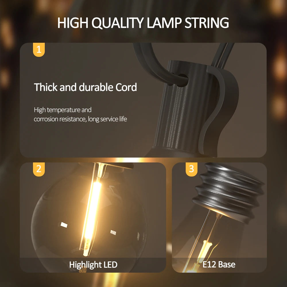 Solar String Lights Outdoor G40 Patio Lights