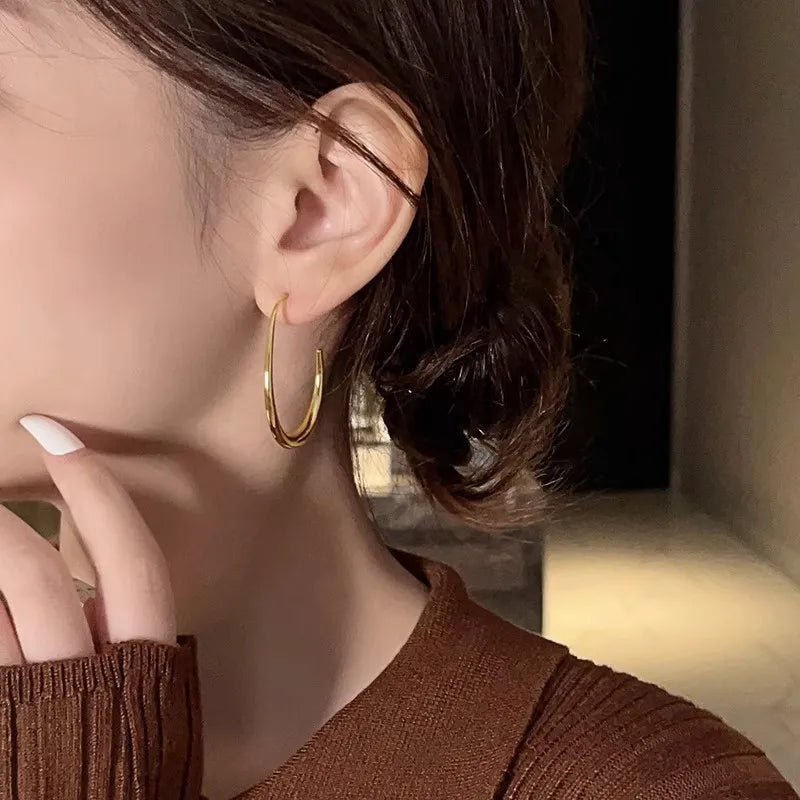 925 Silver Needle Geometric Oval Hoop Earrings