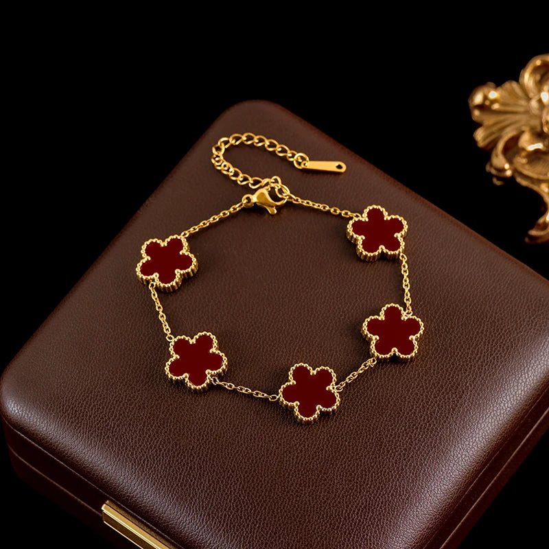 Five Leaf Clover Flower Necklace Bracelet Earrings Set