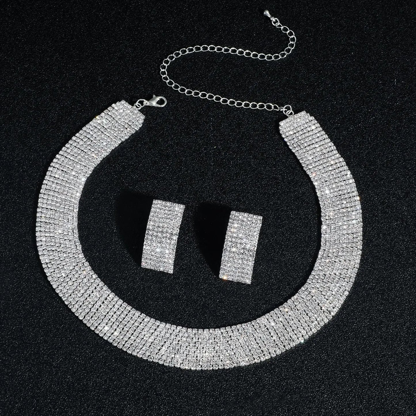 3pcs  Jewelry Set Rhinestone Earrings Necklace