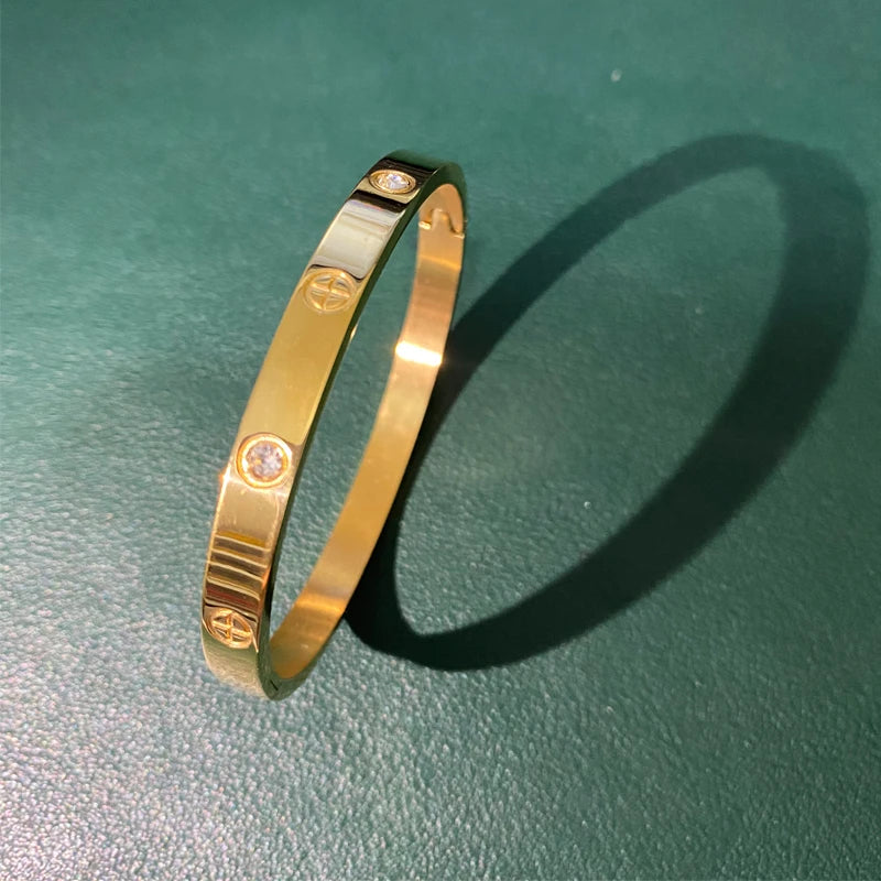 Gold Color Zircon And Cross Nut Nail Bracelet & Bangle