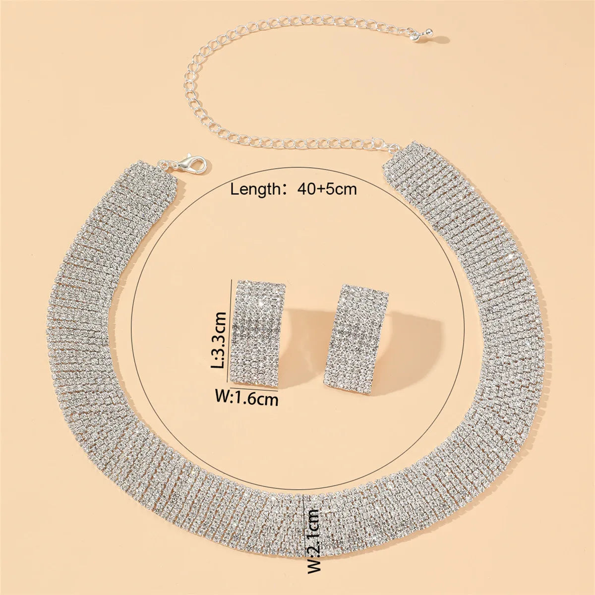 3pcs  Jewelry Set Rhinestone Earrings Necklace