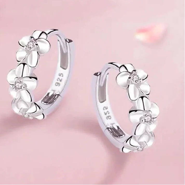 925 Sterling Silver Needle Earring Crystal Zircon Flower
