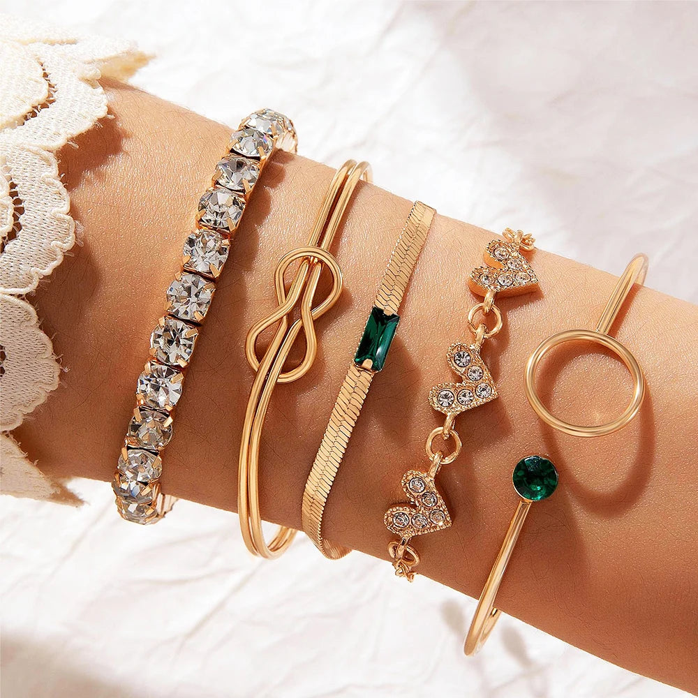 4PCS/Set Fashionable Snake Imitation Gemstone Bangle Rhinestone  Bracelet Set