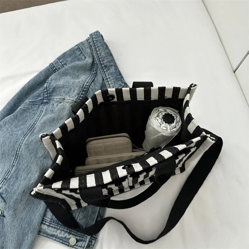 Trendy Striped Canvas Crossbody Bag