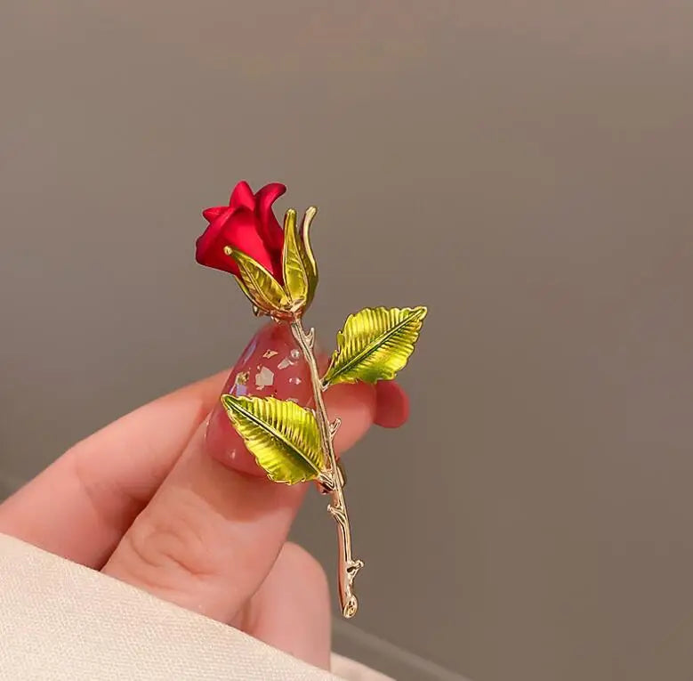 Elegant Gold Color Rose Flower Brooches