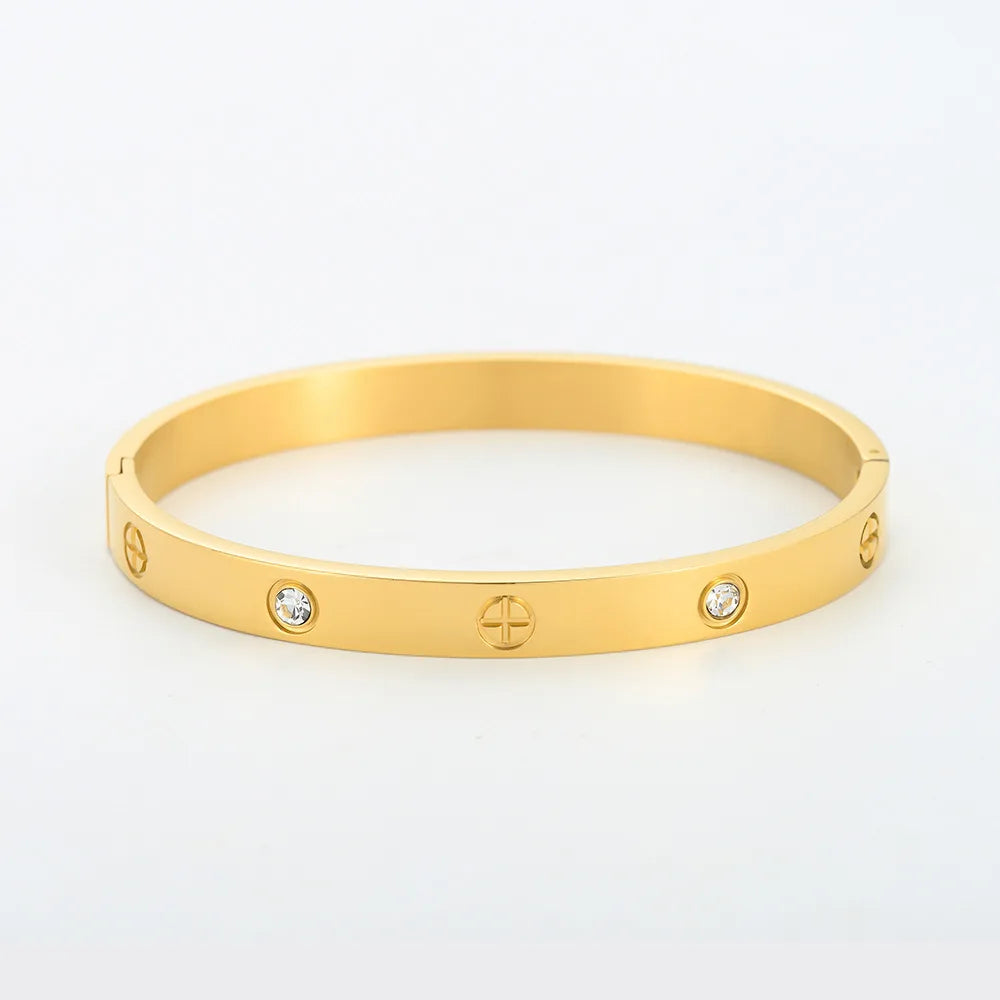 Gold Color Zircon And Cross Nut Nail Bracelet & Bangle