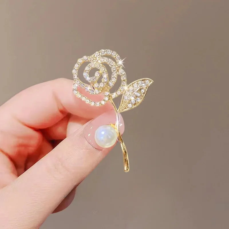Elegant Gold Color Rose Flower Brooches