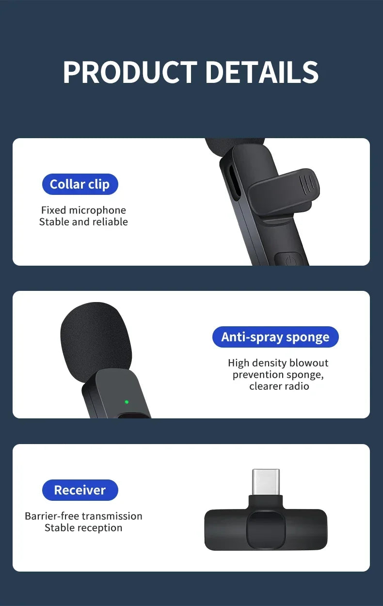 Wireless Lavalier Mic Audio Video Recording microphone