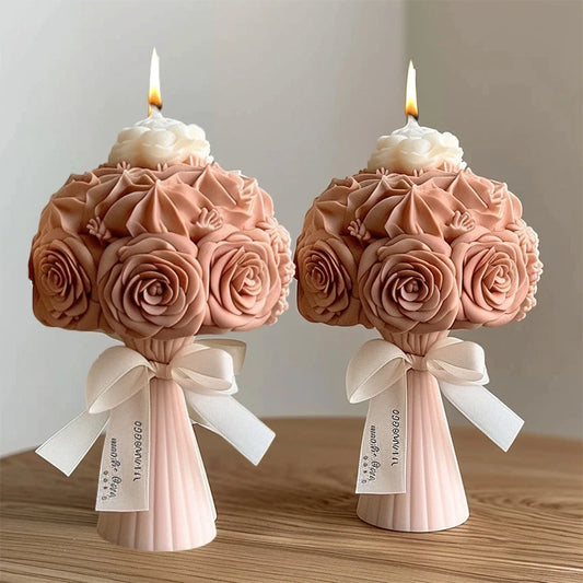 New 3D Rose Bouquet Candle Silicone Mold