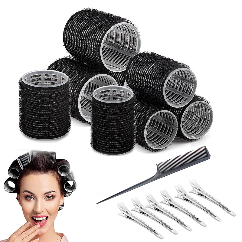 13pcs Black Self Grip Hair Rollers
