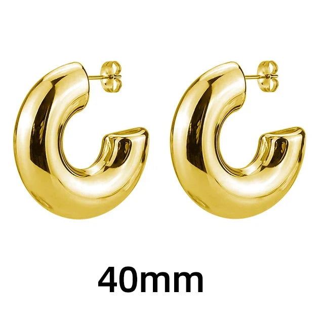 Stainless Steel Smooth Round Tube Chunky Hoop Earrings