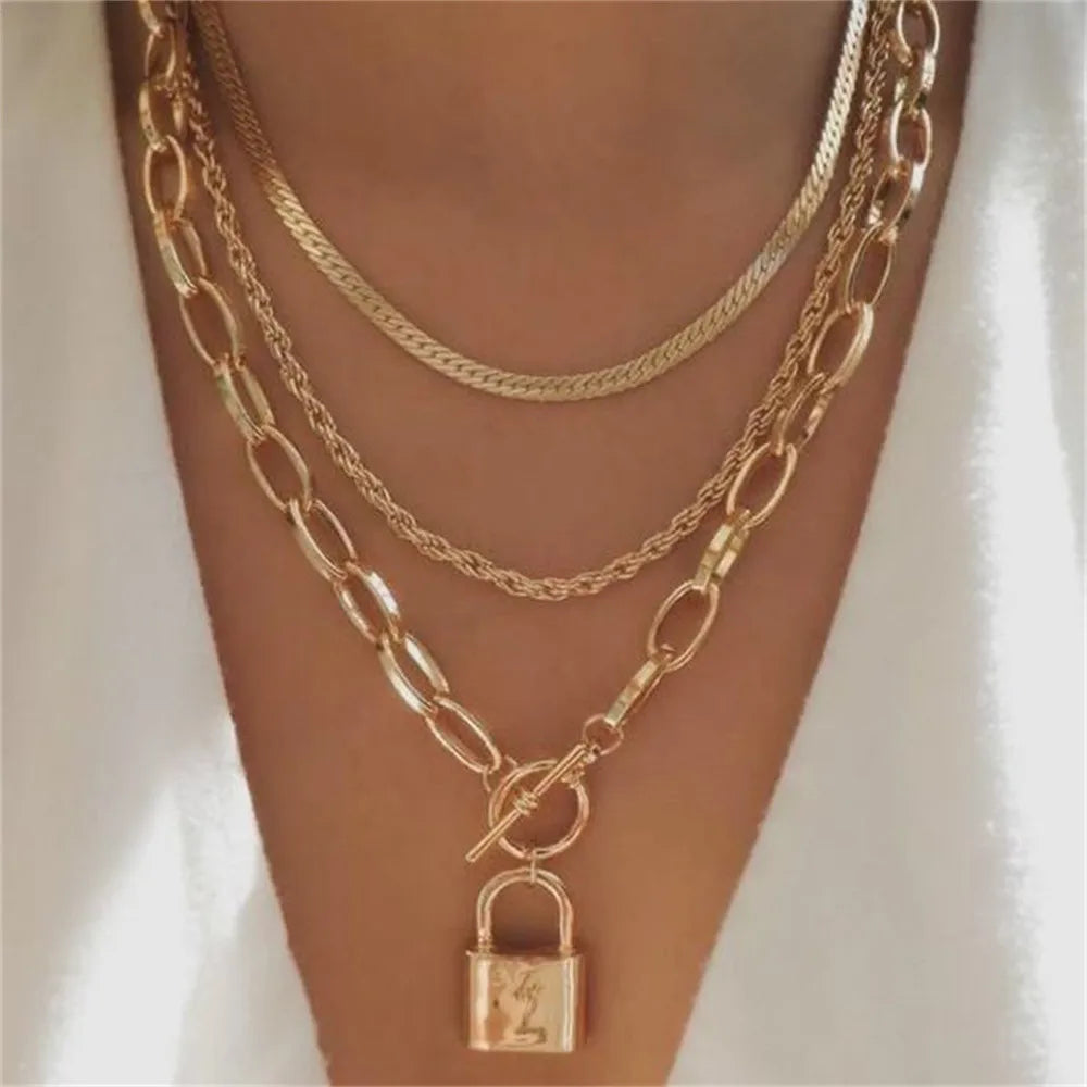 Punk Gold-plate  Head Portrait Coin Pendant Necklace