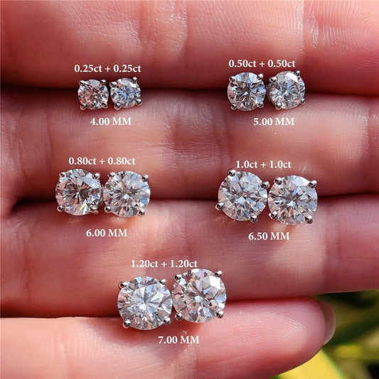 0.5-1.2 Carat D Color Moissanite Ear Stud Earrings 925 Sterling Silver