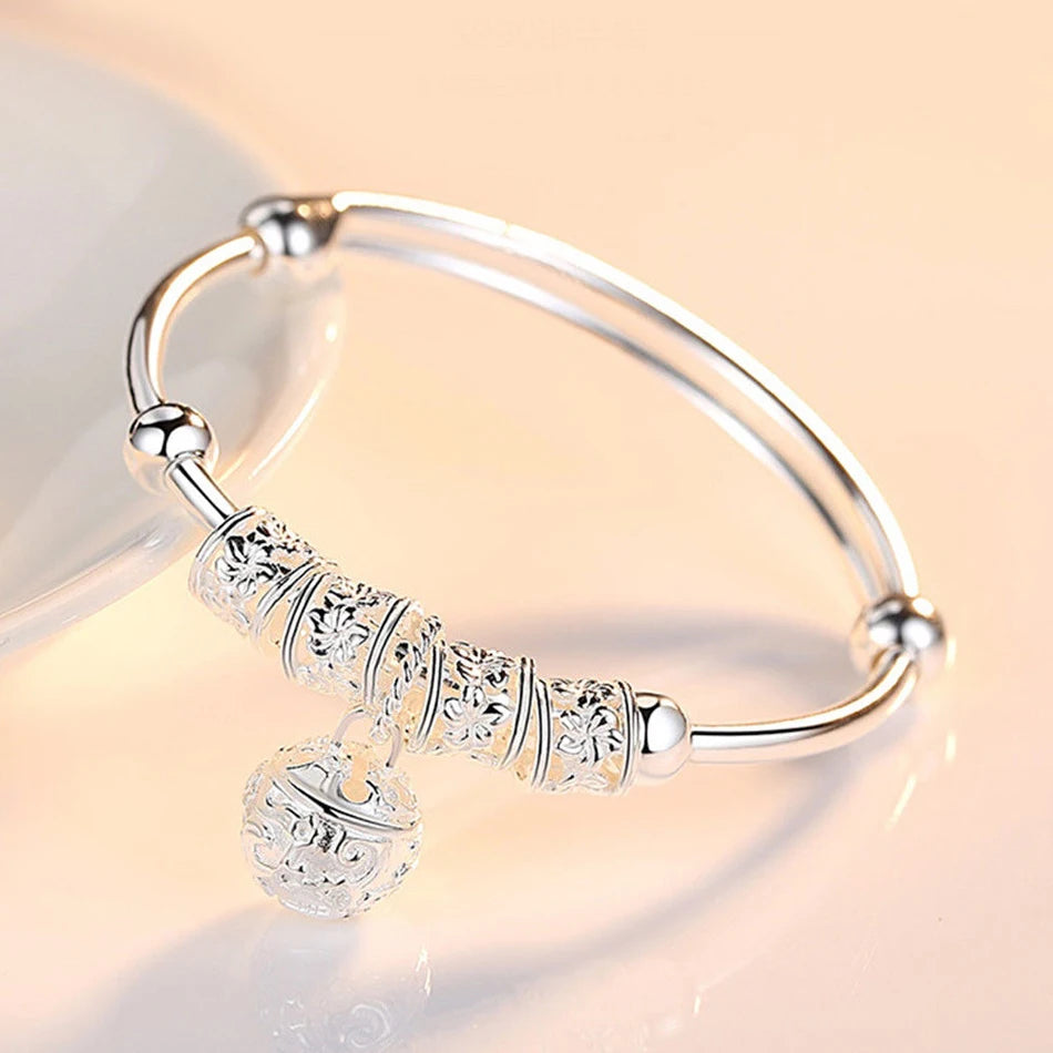 Silver hollow Bells ball bangles adjustable Bracelets