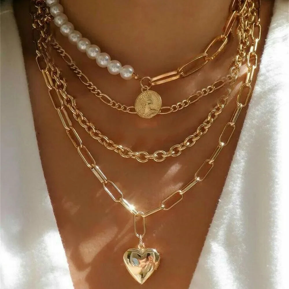 Punk Gold-plate  Head Portrait Coin Pendant Necklace