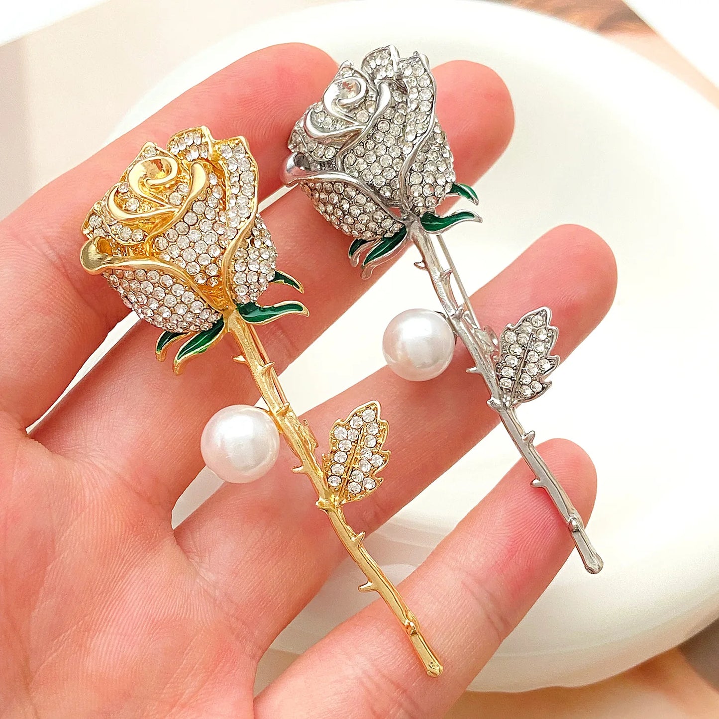 Elegant Gold Color Rose Flower Brooches