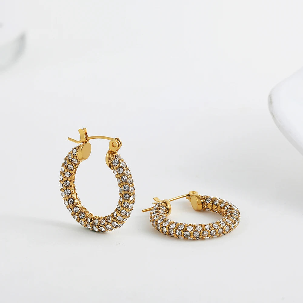 Fashion CZ Zircon Round Huggie Hoop Earrings