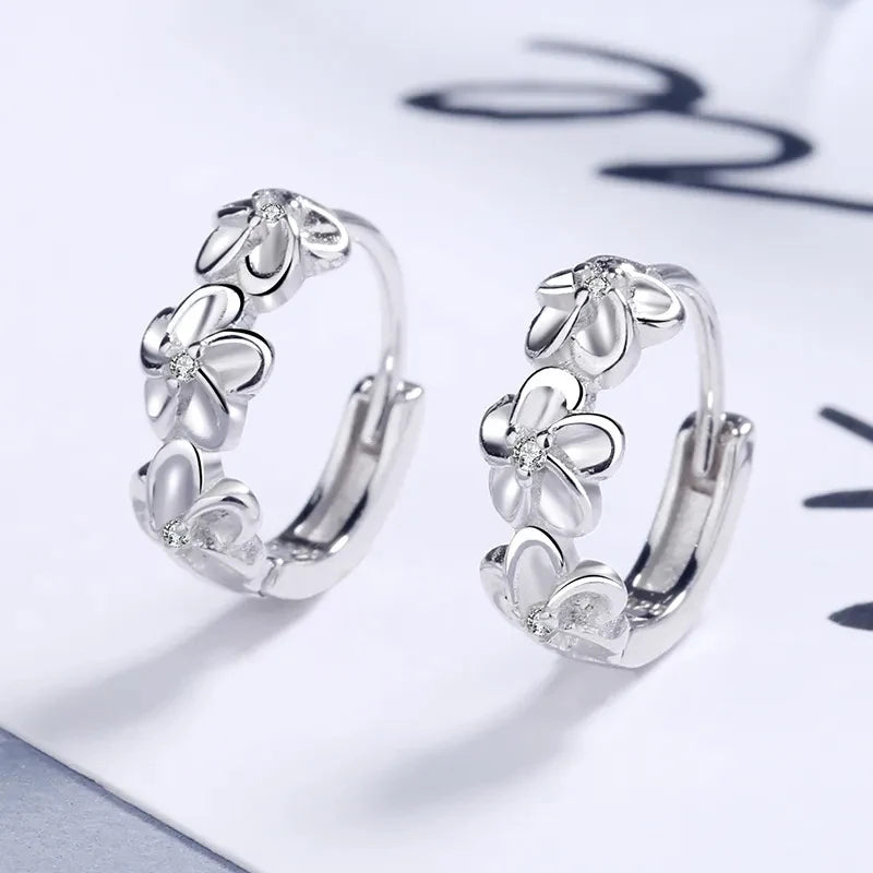 925 Sterling Silver Needle Earring Crystal Zircon Flower