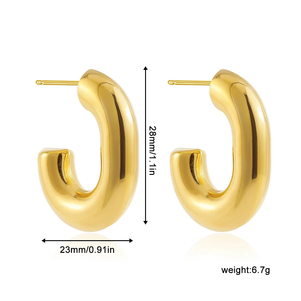 Stainless Steel Smooth Round Tube Chunky Hoop Earrings