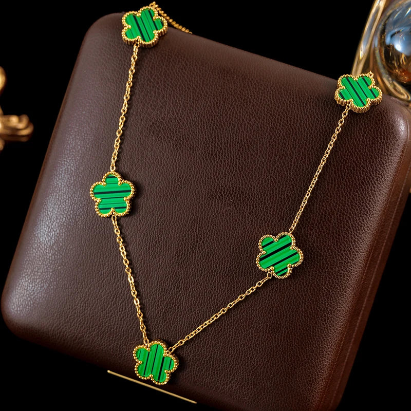 Five Leaf Clover Flower Necklace Bracelet Earrings Set