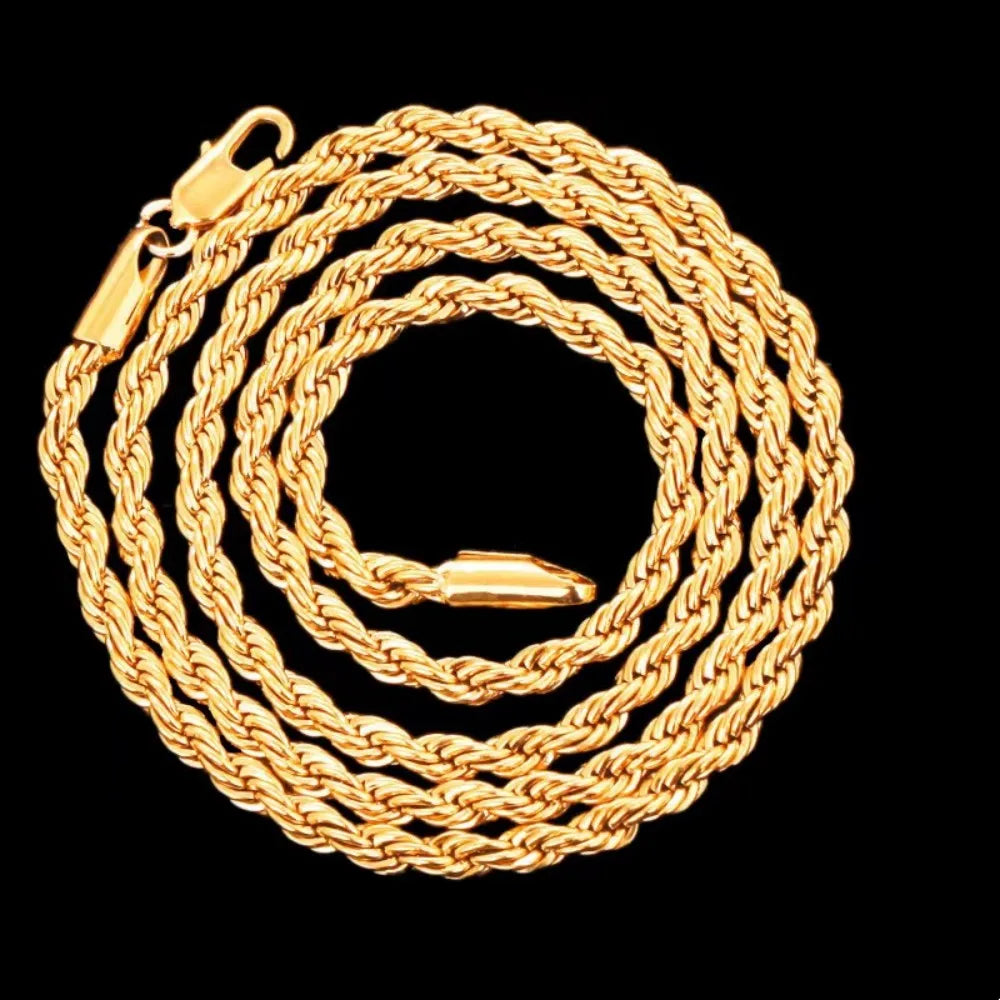 Noble 45-60cm 18K Gold 4mm Rope Chain Necklace