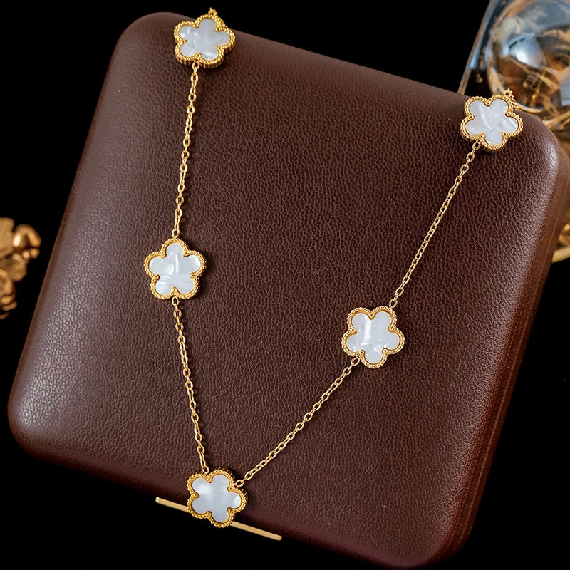 Five Leaf Clover Flower Necklace Bracelet Earrings Set