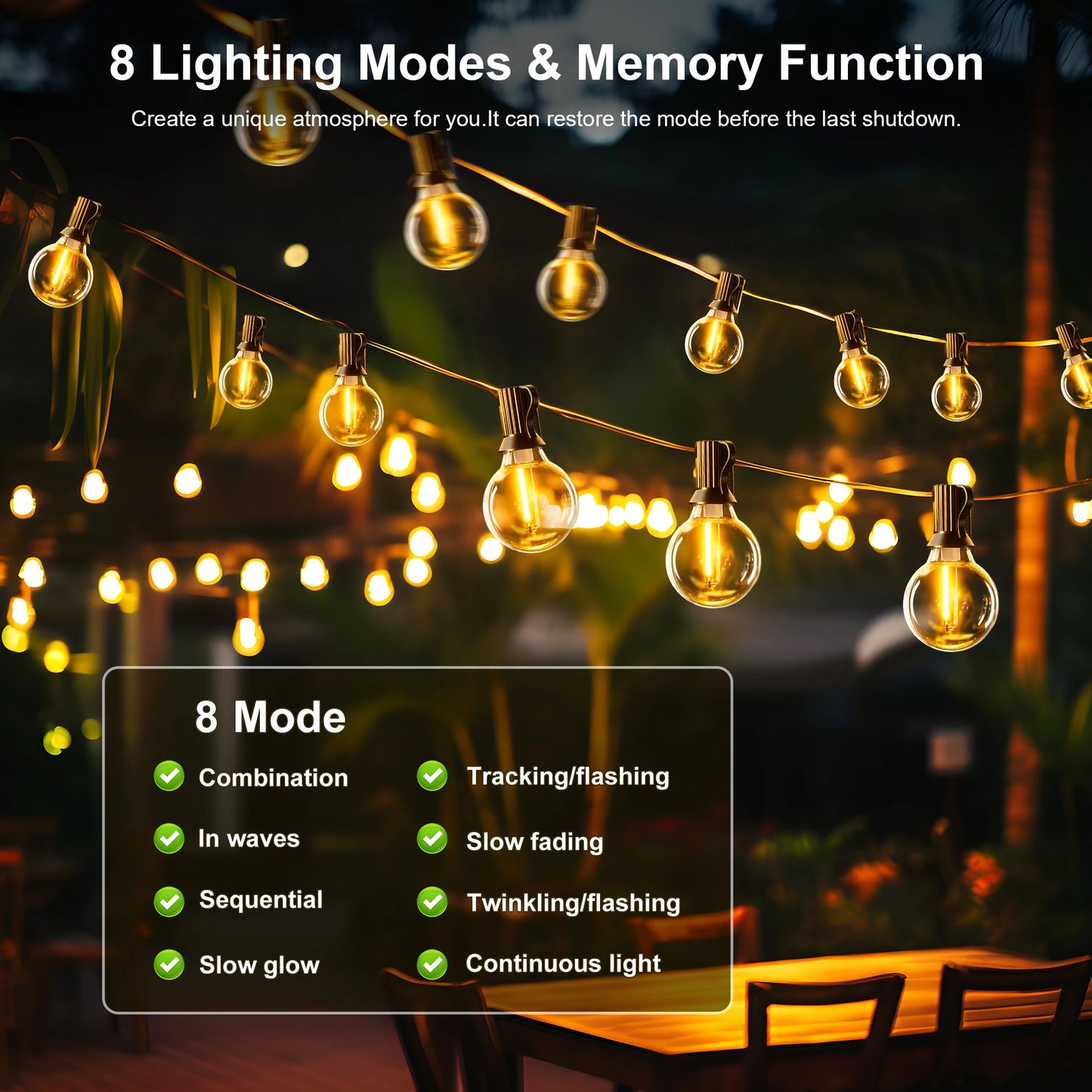 Solar String Lights Outdoor G40 Patio Lights