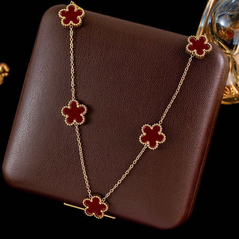 Five Leaf Clover Flower Necklace Bracelet Earrings Set