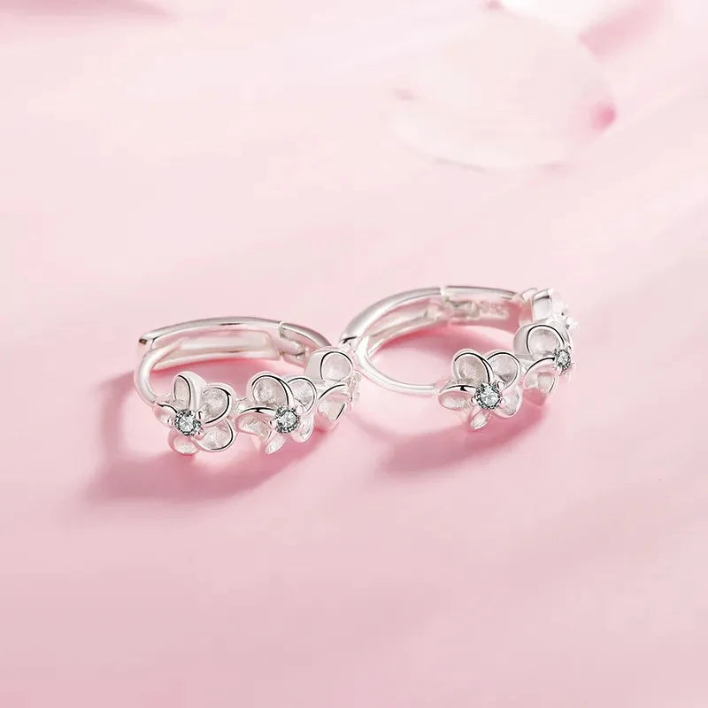 925 Sterling Silver Needle Earring Crystal Zircon Flower