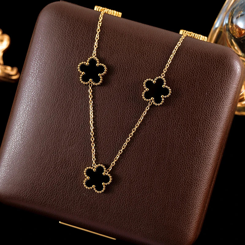 Five Leaf Clover Flower Necklace Bracelet Earrings Set