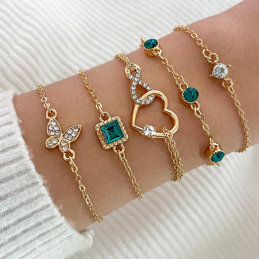 4PCS/Set Fashionable Snake Imitation Gemstone Bangle Rhinestone  Bracelet Set