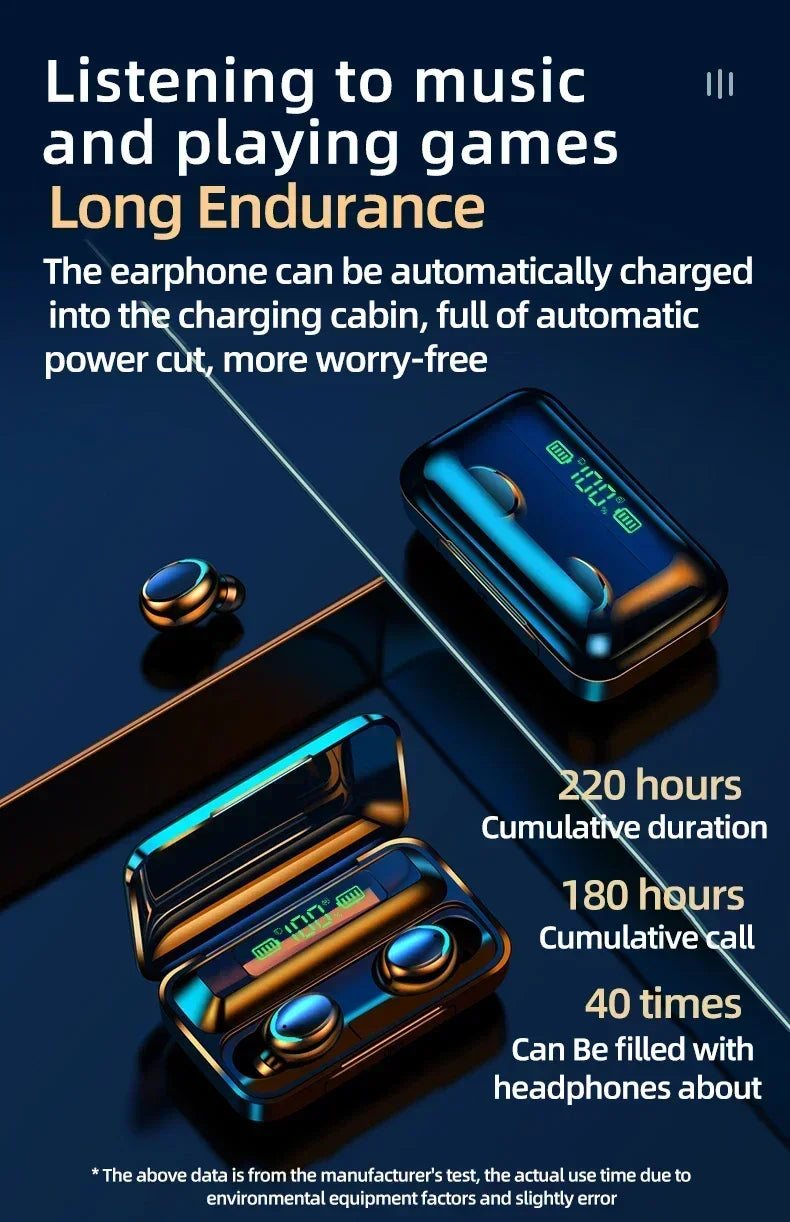 F9 Bluetooth Headphones 9D Stereo High Bass Sport Earphones Hand free Touch Control