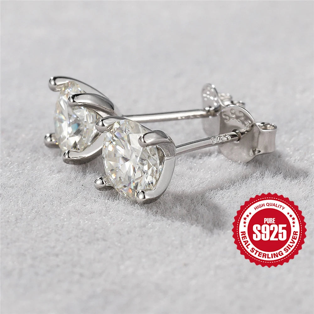 0.5-1.2 Carat D Color Moissanite Ear Stud Earrings 925 Sterling Silver