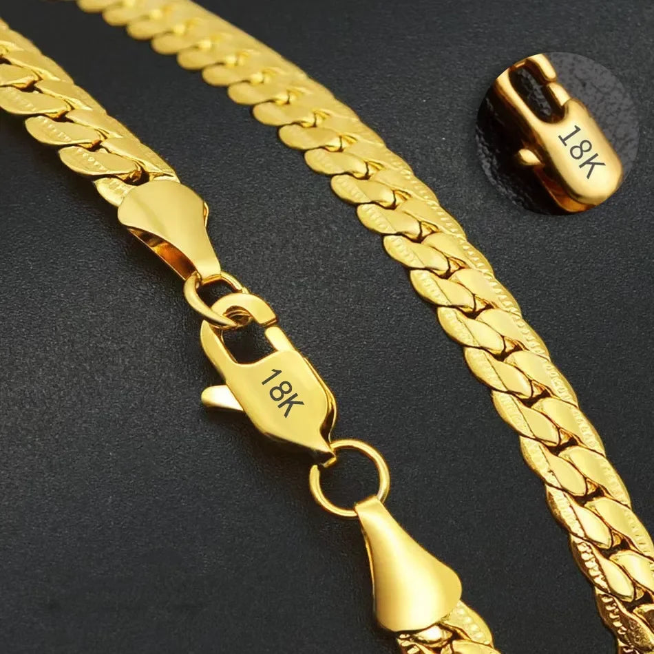 18K Gold Full Sideways Figaro Chain Necklace