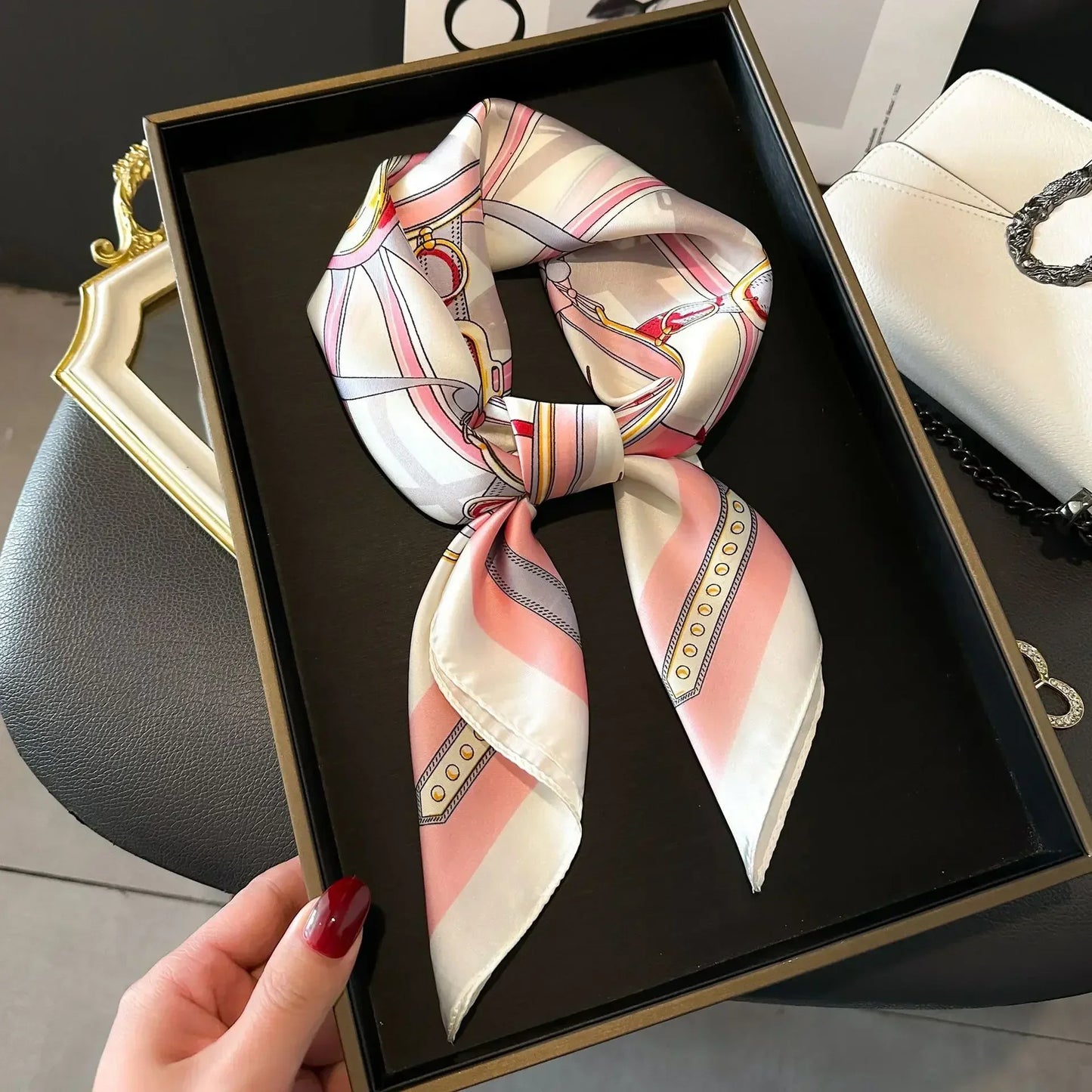 Luxury Silk Square Scarf 
Soft Satin Horse Hairband