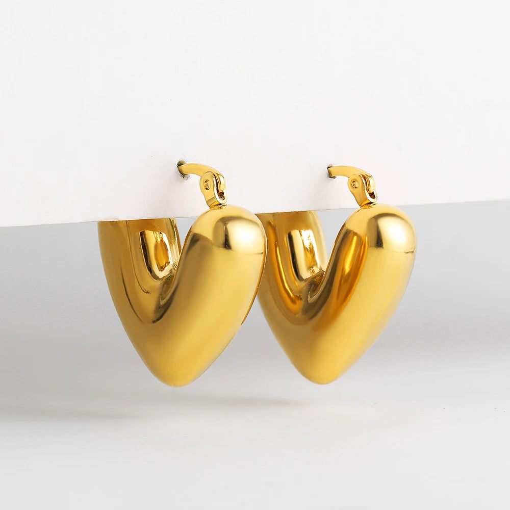 Stainless Steel Smooth Round Tube Chunky Hoop Earrings