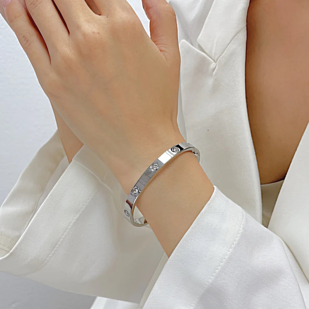 Gold Color Zircon And Cross Nut Nail Bracelet & Bangle