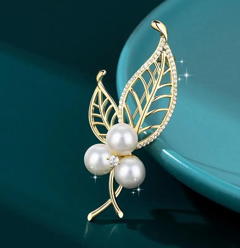 Elegant Gold Color Rose Flower Brooches