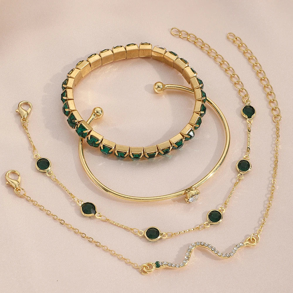 4PCS/Set Fashionable Snake Imitation Gemstone Bangle Rhinestone  Bracelet Set
