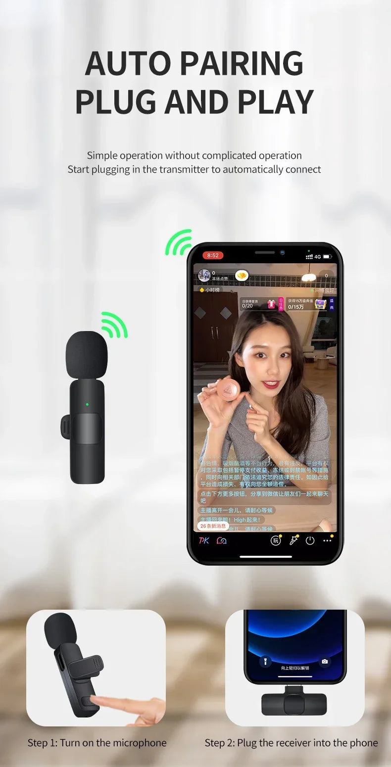 Wireless Lavalier Mic Audio Video Recording microphone
